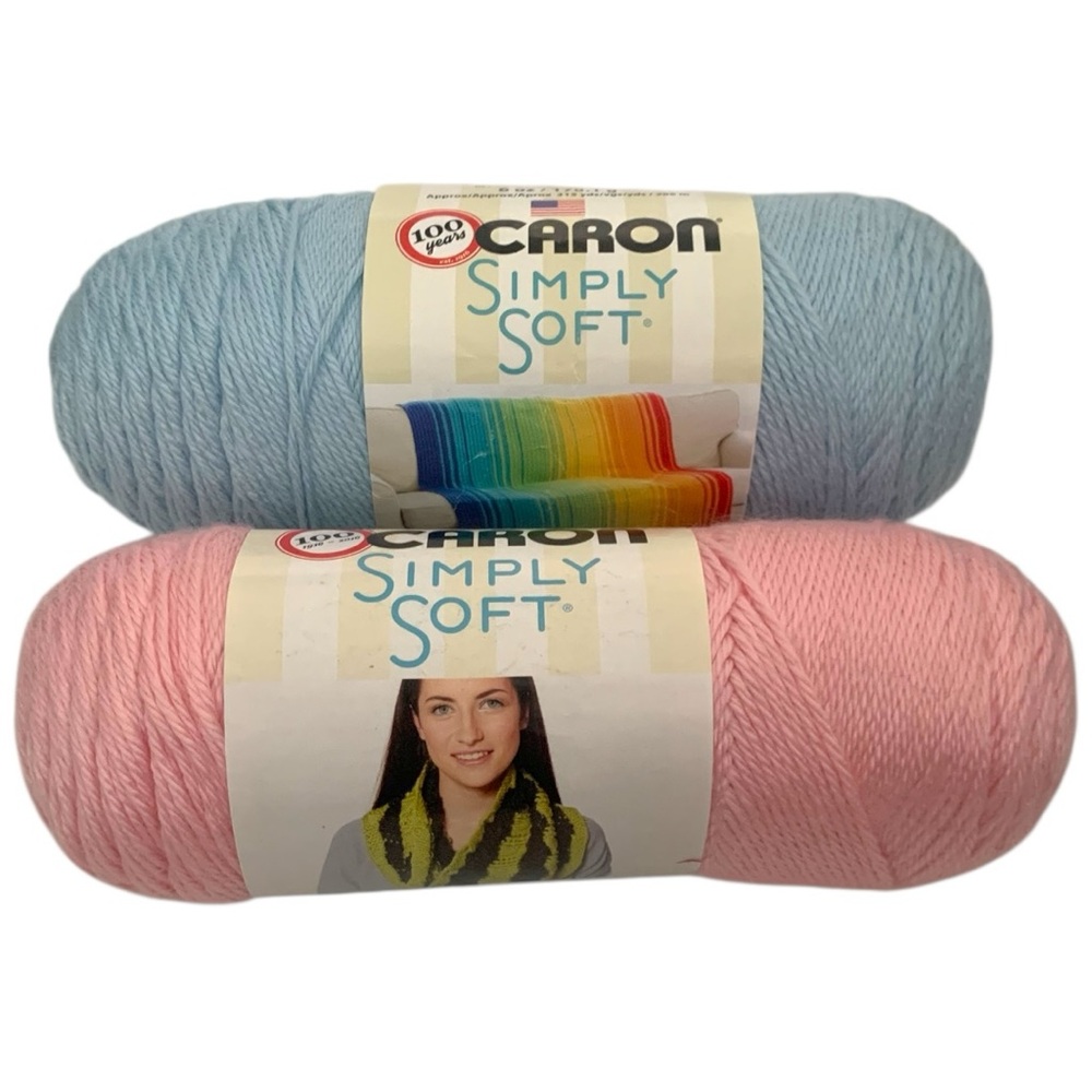NEW CARON Simply Soft Worsted-Weight Knit Yarn Soft Pink Blue 2X 170.1g